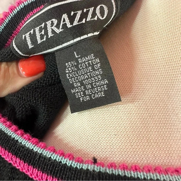 vintage terazzo cardigan sweater neon sequins large - Picture 5 of 7